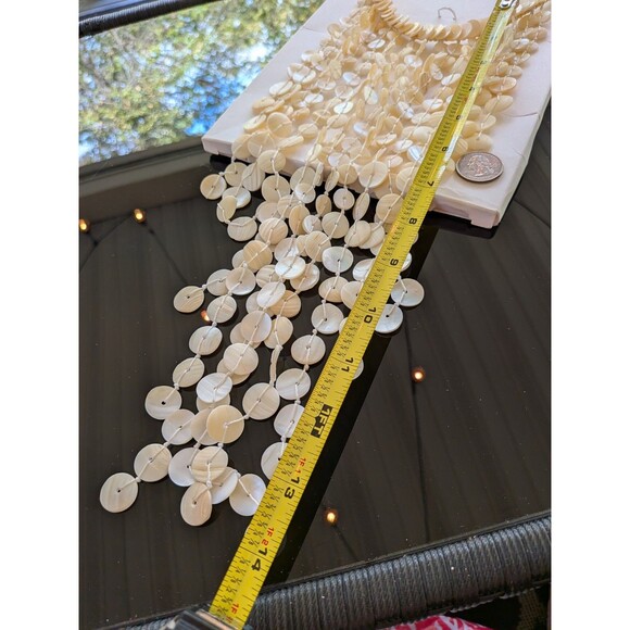ZARA Bib Necklace Pearlescent Shell Waterfall Ecru Cream White Beach Coastal NEW - Picture 9 of 16